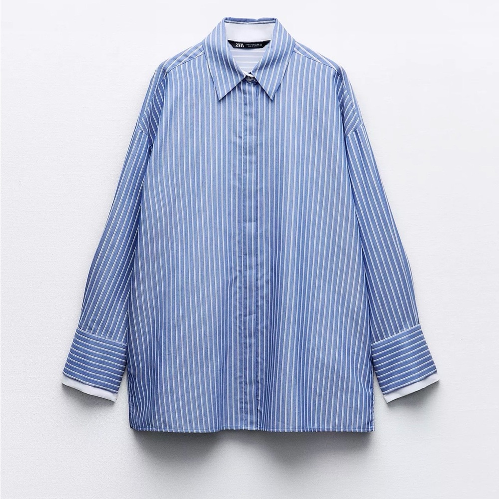 Zara Oversized Blue Striped Oxford Shirt